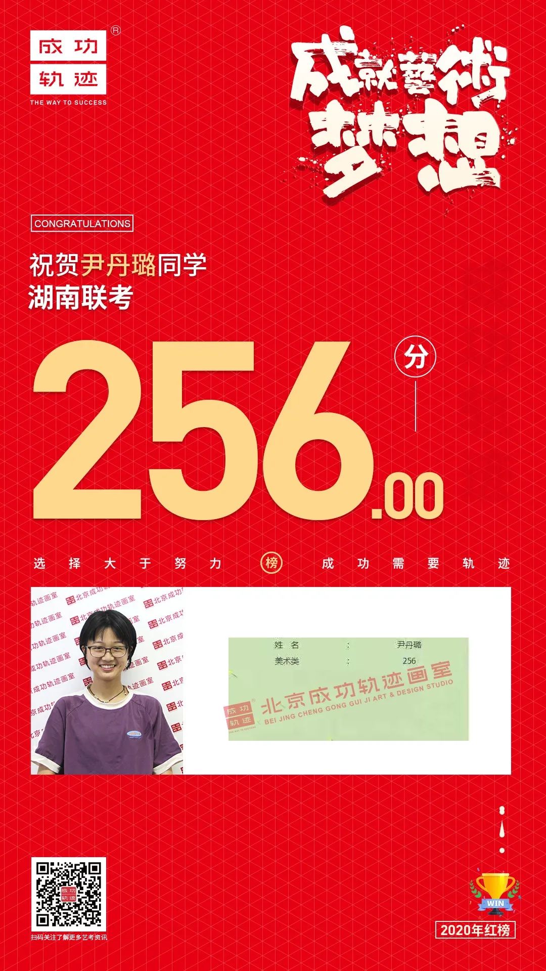 北京成功軌跡畫(huà)室湖南聯(lián)考尹丹璐同學(xué)成績(jī)