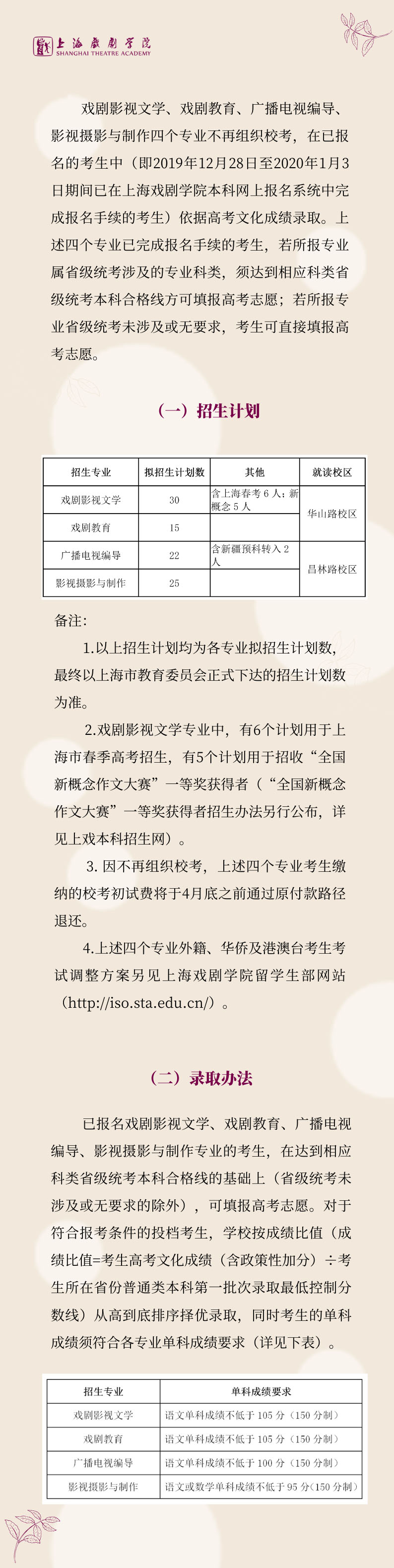 上海戲劇學(xué)院2020年藝術(shù)類專業(yè)校考調(diào)整方案